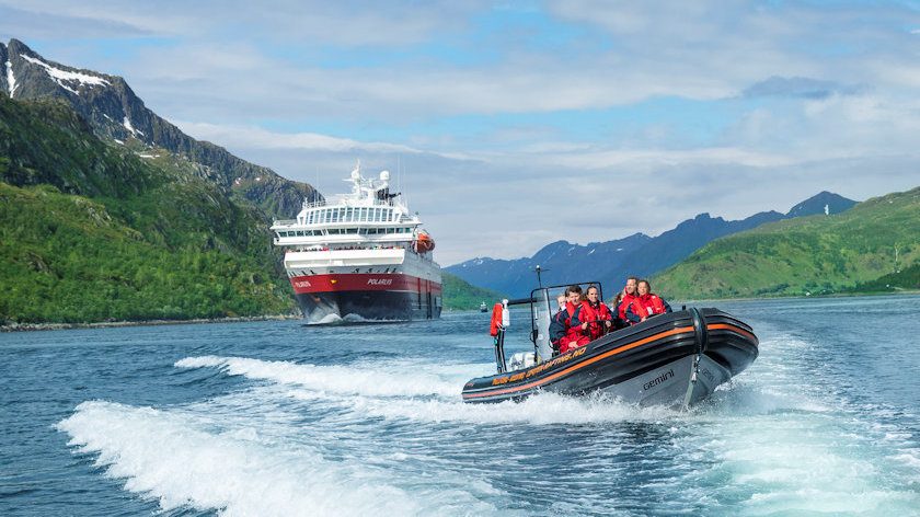Hurtigruten ship and RIB boat